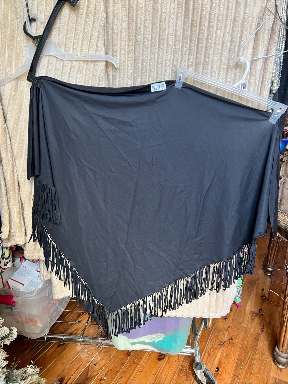 bill blass BlackFringe Wrap Skirt for swim suit